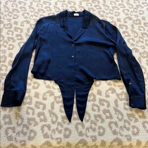 Navy Blue Women's Blouse. Front Tie. Aritzia Wilfred. Size S. Never Worn.